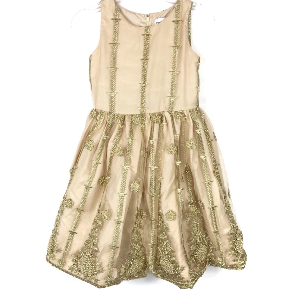 Gold Embroidered Beaded Sequined Sleeveless Special Occasion Girls Dress 6